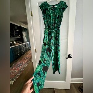 Worthington~Tropical, Green/Black, Leaf Jumpsuit M